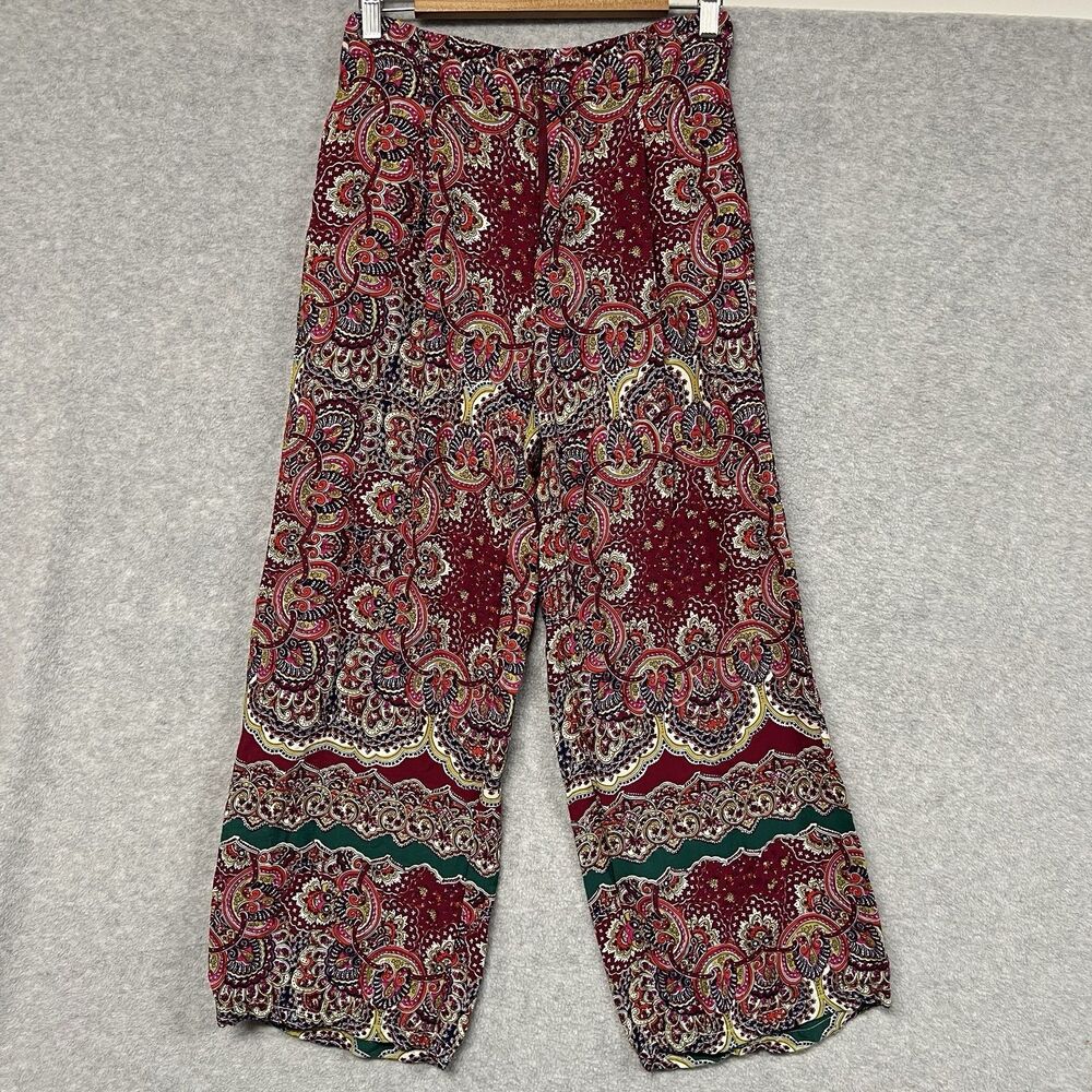 ett:twa Anthropologie Pants 4 Pink Paisley Wide Leg Boho Elastic Waist Lounge